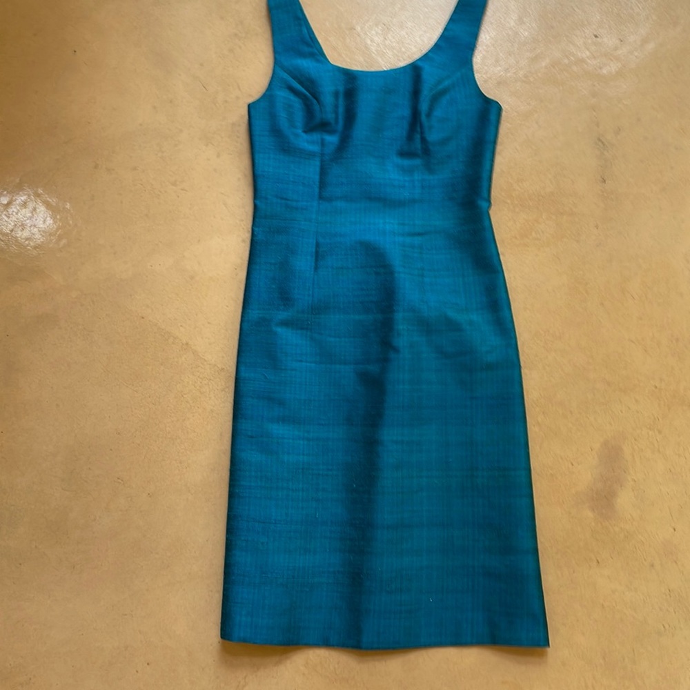 Thai silk A-line sheath with scoop neck & back, 3” slits on sides